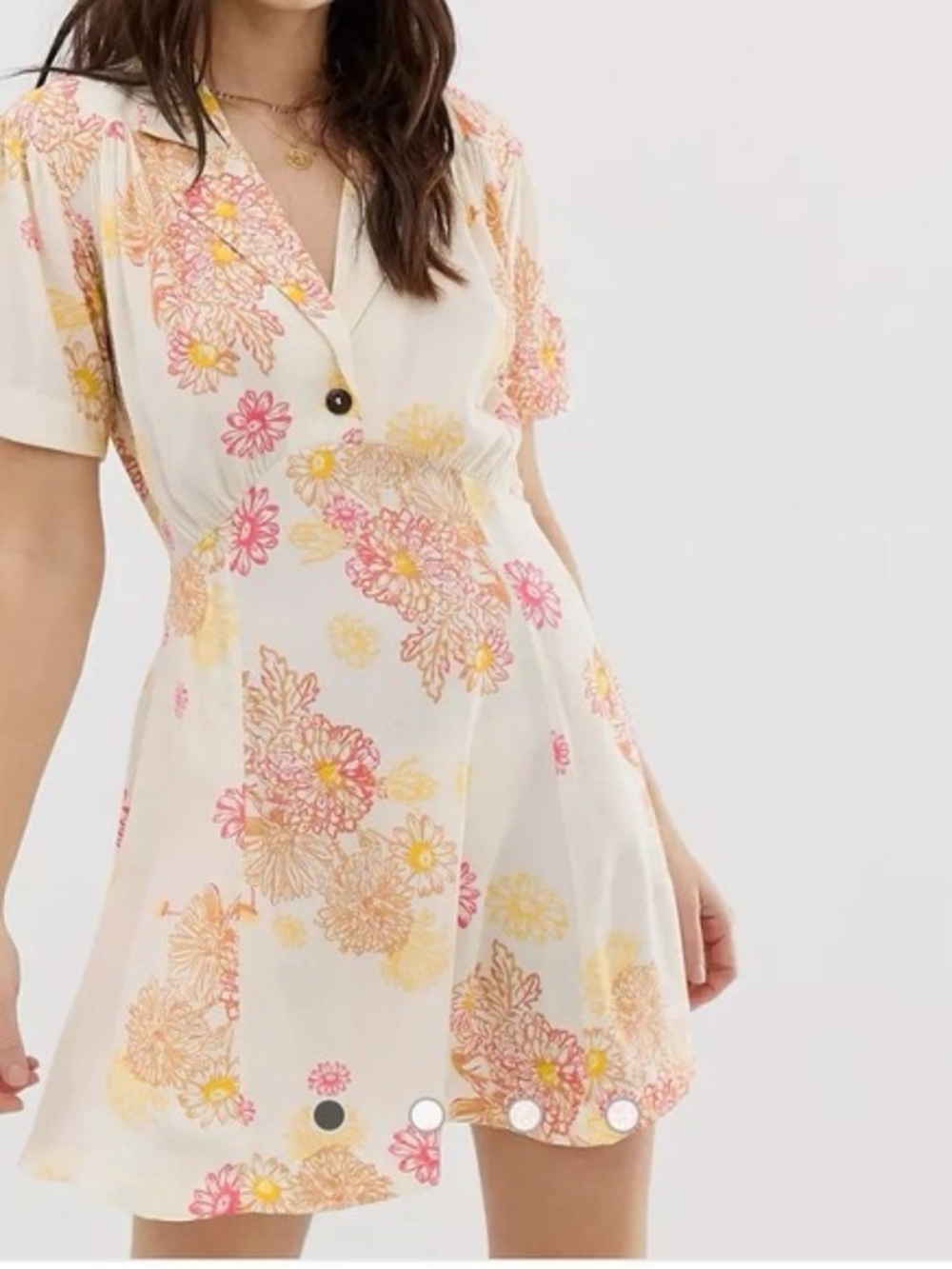 Free People Cream Mini Dress with Pink & Yellow Floral Print